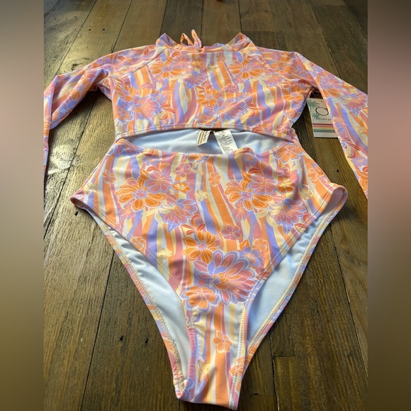 OP OCEAN PACIFIC Floral Retro Pattern Long Sleeve Swimsuit 70s Surfer - Picture 4 of 9